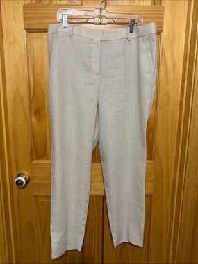 Talbots Cream Slim Leg 100% Linen Ankle Pants, Size 14.